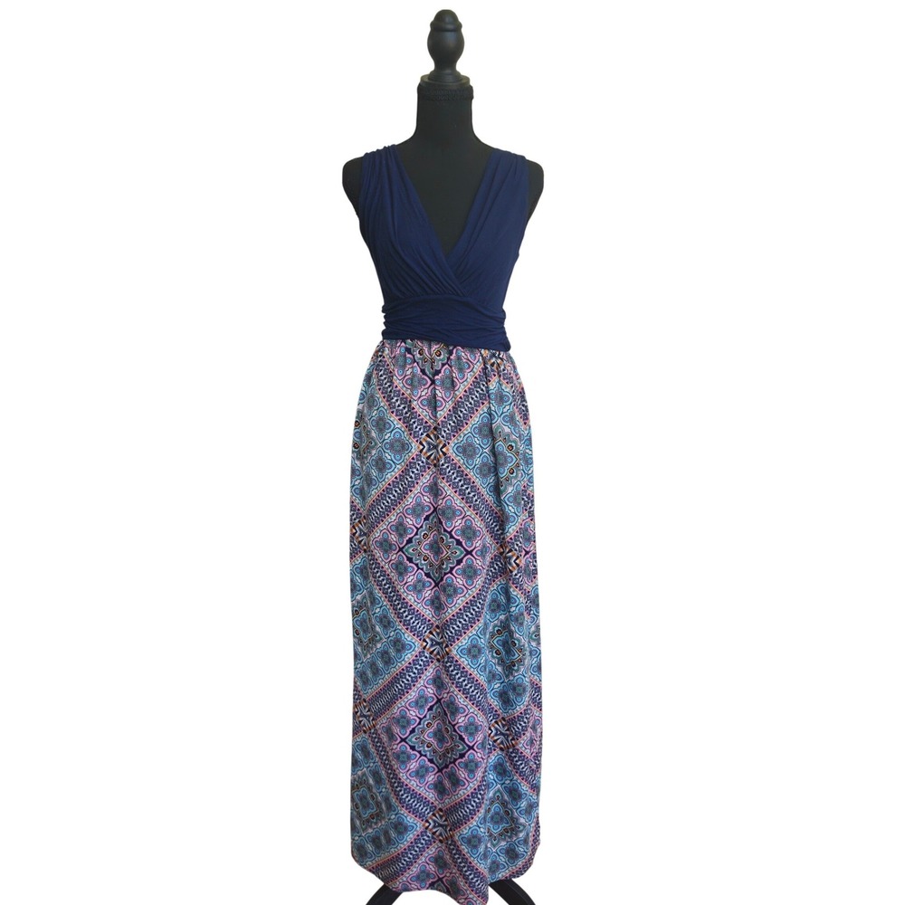 Gilli Geometric Medallion Maxi Dress Small Vacation Travel Resortwear Pocket EUC
